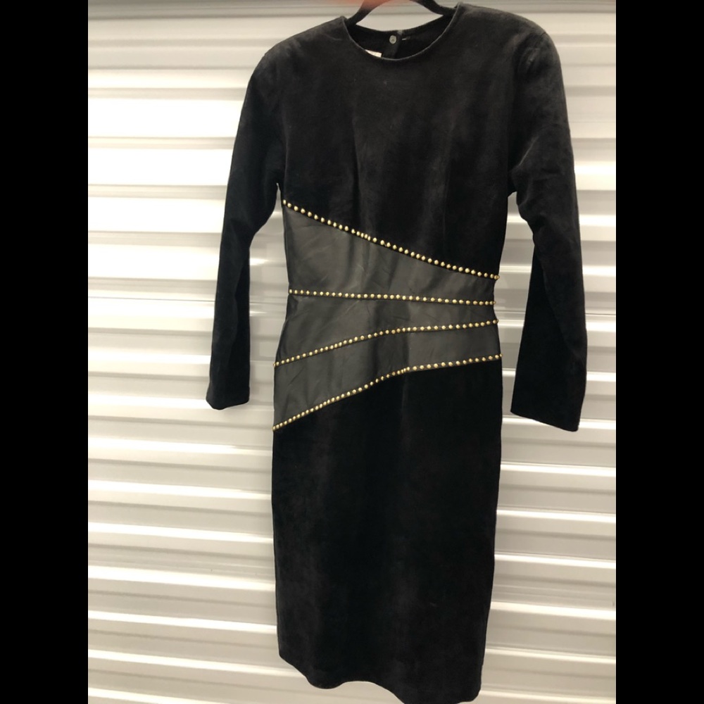 Pia Rucci black Suede Leather dress w/ gold studs
